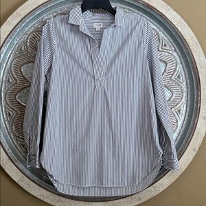 J. Crew Black and White Pin Striped V Neck Blouse
